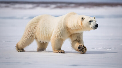 Fototapeta premium A stunning white polar bear, with its fluffy coat and piercing blue eyes.