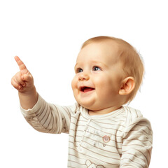 Lovey baby pointing to choose and press white background
