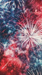 Patriotic-colored fireworks with red, white, blue theme
