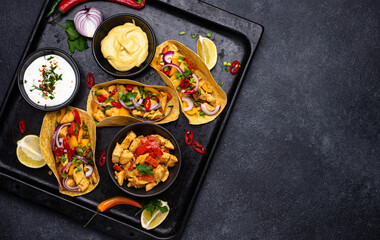 Traditional Mexican tacos with meat