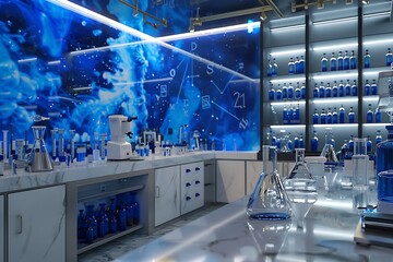 beautiful interior of school, class room, science lab. laboratory, groups, child room, as concept of back to school