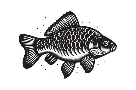 recommend clip art: Carp fish. Crucian carp. Engraving black and white vector illustration.