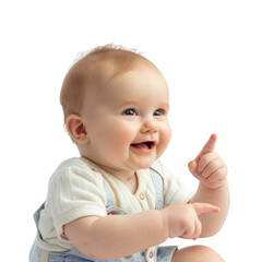 Lovey baby pointing to choose and press white background