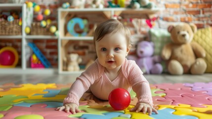 The baby playing with toys