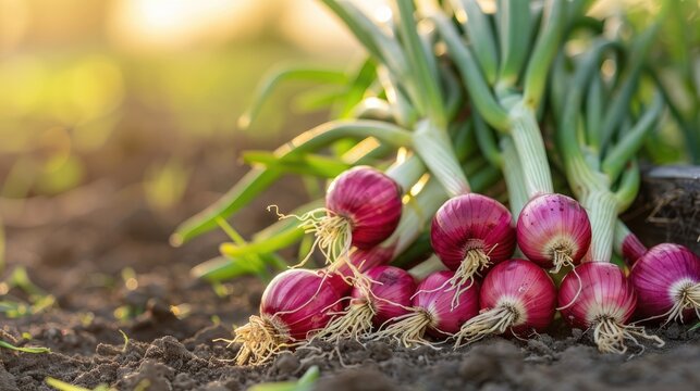 Onions freshly picked from the farmer s field and captured on a tabletop