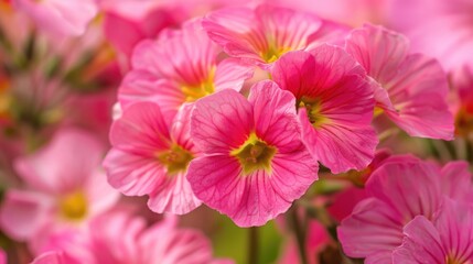 Pink wild primrose flowers in full bloom photographed up close