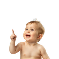 Lovey baby pointing to choose and press white background