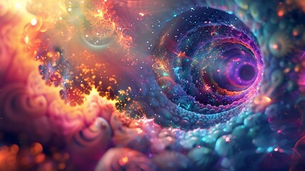 Vivid Abstract Cosmic Vortex Swirling in Space with Nebulae and Stars