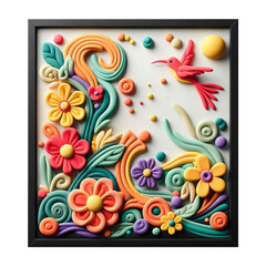 Obraz premium A background image using colored modeling clay and a wooden frame, isolated on a transparent background