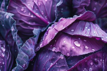 Fototapeta premium Close-up of Red Cabbage with droplets of water background