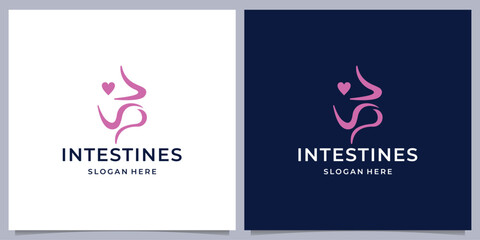 abstract digestion logo design, intestine line concept with love medical care.