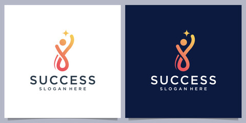 Obraz premium smart people success logo design, creative line style people and reach stars dream.