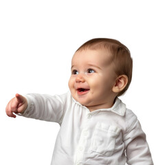 Lovey baby pointing to choose and press white background