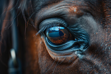 The eye of a horse close-up