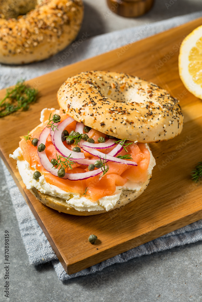 Canvas Prints healthy homemade bagel and lox sandwich