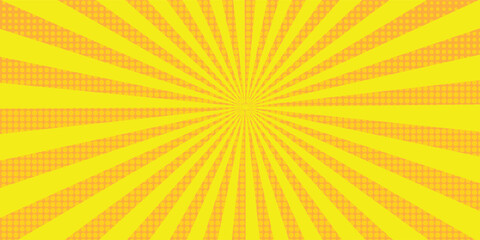 Yellow abstract background with light of sunburst. yellow starburst with halftone. sun ray retro background with flash