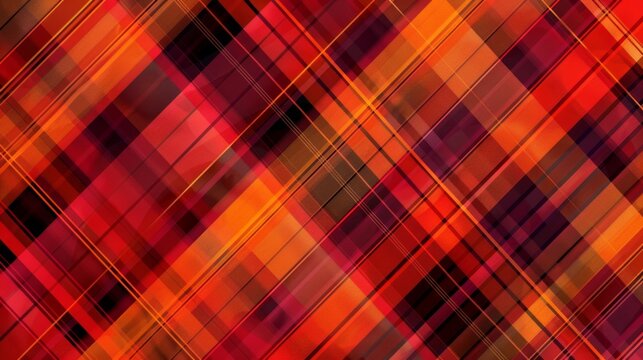 Seamless plaid pattern in vibrant autumn colors of red, orange, and yellow, ideal for seasonal designs and cozy textiles
