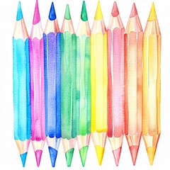 Pastel watercolor pencil clipart, stationary element, isolated on white background