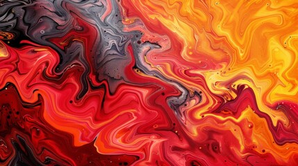 Fototapeta premium Vibrant Abstract Swirls of Red, Orange, and Black - Artistic Fluid Acrylic Painting