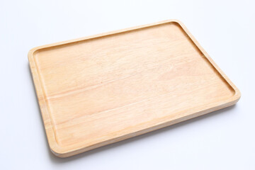 brown wooden tray isolated on white background