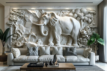 Beautiful animal 3d relief wallpaper. Mural wallpaper. Generative AI