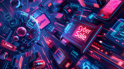 A vibrant banner for a "Cyber Monday Sale"