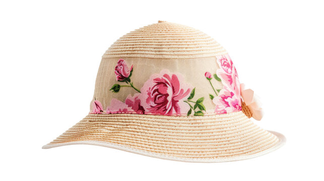 recommend clip art: Summer hat with floral design on white background or PNG