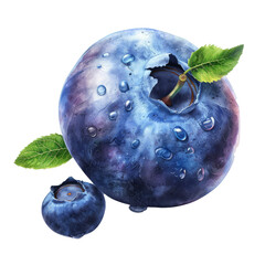 Obraz premium Hyper realistic illustration of ripe blueberries with dew, isolated on a transparent checkered pattern