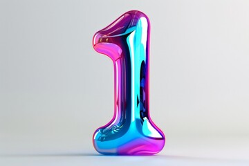 Vibrant Holographic Number One Balloon on a Neutral Background