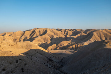 Beautiful Dry Sandstones Mountain Ranges and Valleys Seen From Afar near the Dead Sea at Sunset