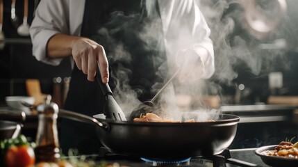 Chef cooking delicious food in a kitchen