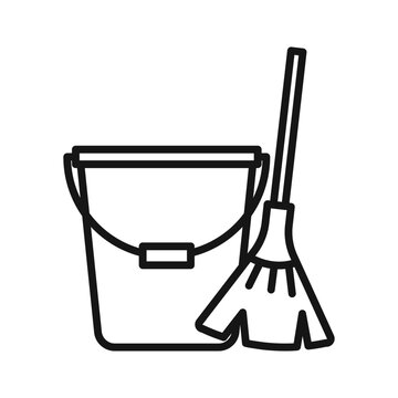 black bucket and mop cleaning tools clip art preview