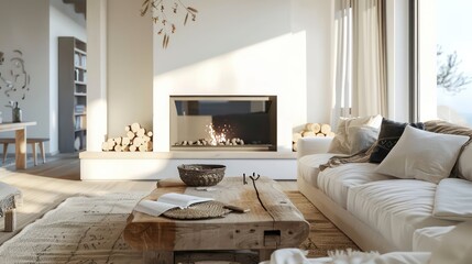 Cozy Scandinavian Style Living Room Interior with Modern and Minimalist Deco