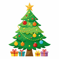 a decorated christmas tree on white background