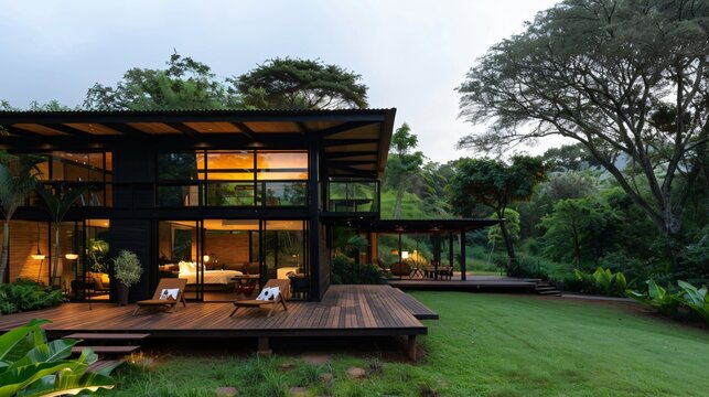 Serene Eco Friendly Lodge Retreat in Nature: Sustainable Accommodation Concept
