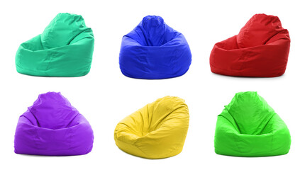 Naklejka premium Different bean bag chairs isolated on white, set