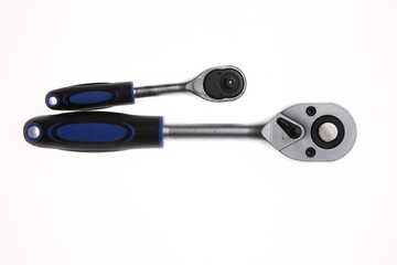 Two torque wrenches isolated on white, top view. Auto mechanic tools