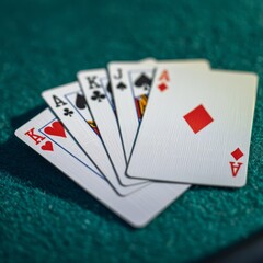 Ace cards lay on poker table background and selective focus 
