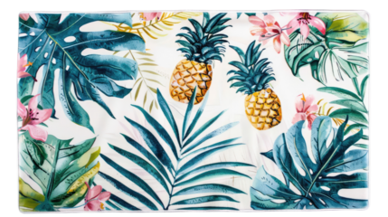Beach mat with tropical print on white background or PNG