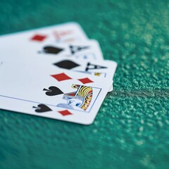 Ace cards lay on poker table background and selective focus 
