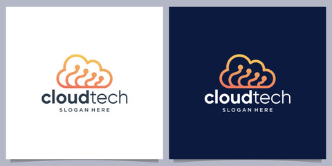 Creative Cloud tech logo, icon wireless database server logo design.