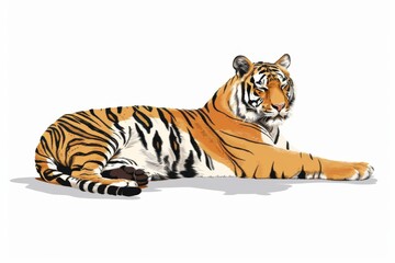 A serene tiger relaxes in the warm sunlight, feeling peaceful and content. The golden rays highlight its majestic fur, creating a sense of calmness.