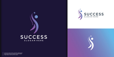 Success people logo template design. Leadership logo concept. Healthy life vector illustration.
