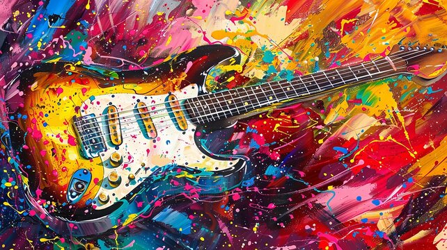 Vibrant Electric Guitar in Abstract Color Explosion