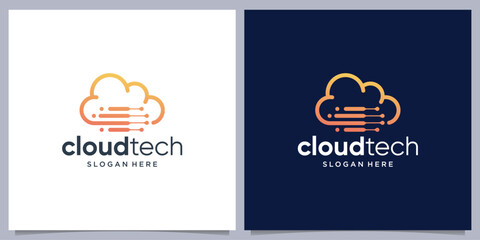 Fototapeta premium Cloud tech logo transfer database server storage logo design inspiration