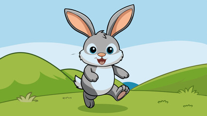 a hand drawing cute bunny hopping through a field