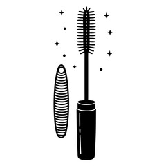 Mascara brush and powder silhouette vector