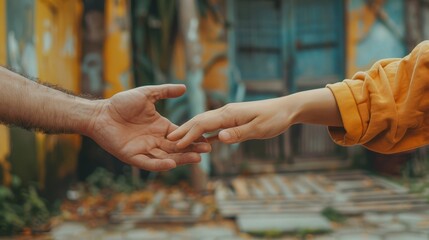 Obraz premium Two hands are touching each other on a sidewalk generated by AI