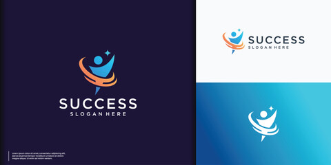 Creative business success People Logo design, human leadership icon symbol,reaching star logo element