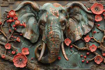 a 3d bas-relief elephant. Generative AI